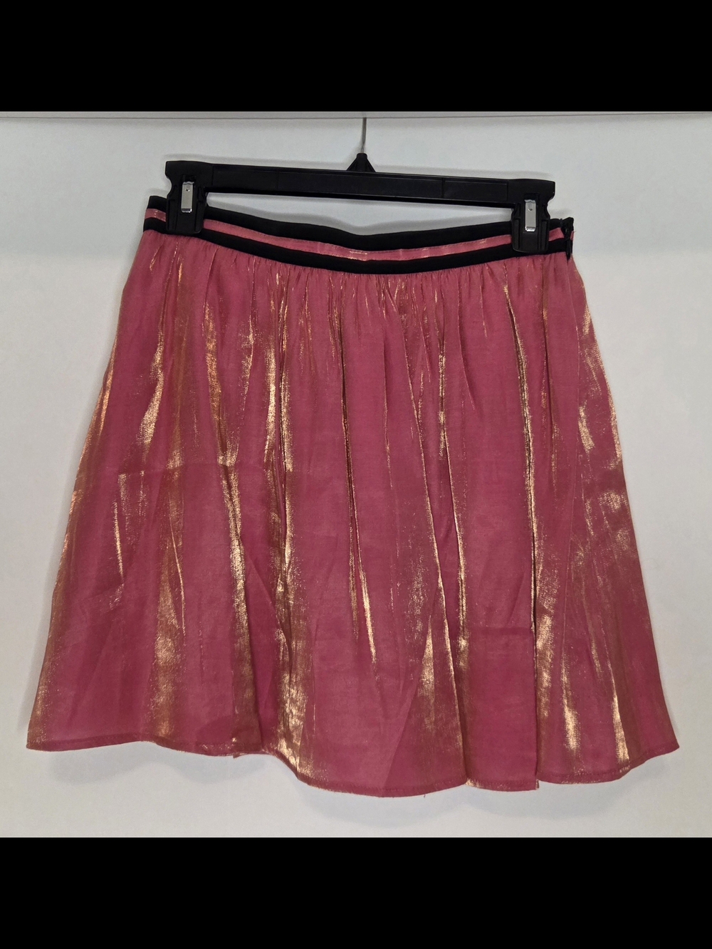 Forever 21 Pink Metallic Skater Skirt with Black Waistband
